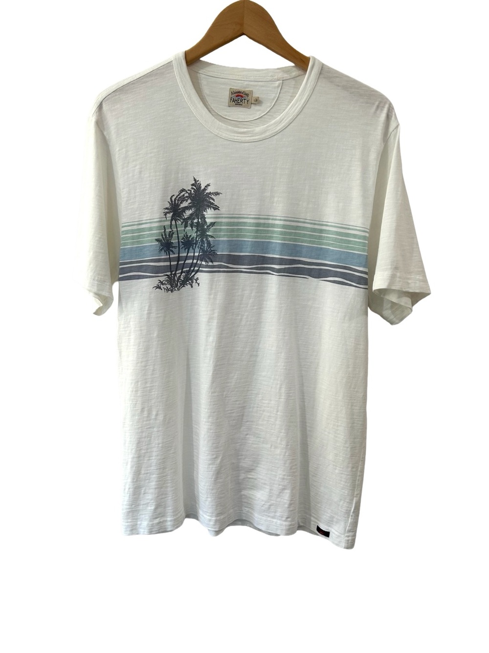 Faherty Men's graphic Tee t-shirt L white palm tree surf beachy coastal cotton